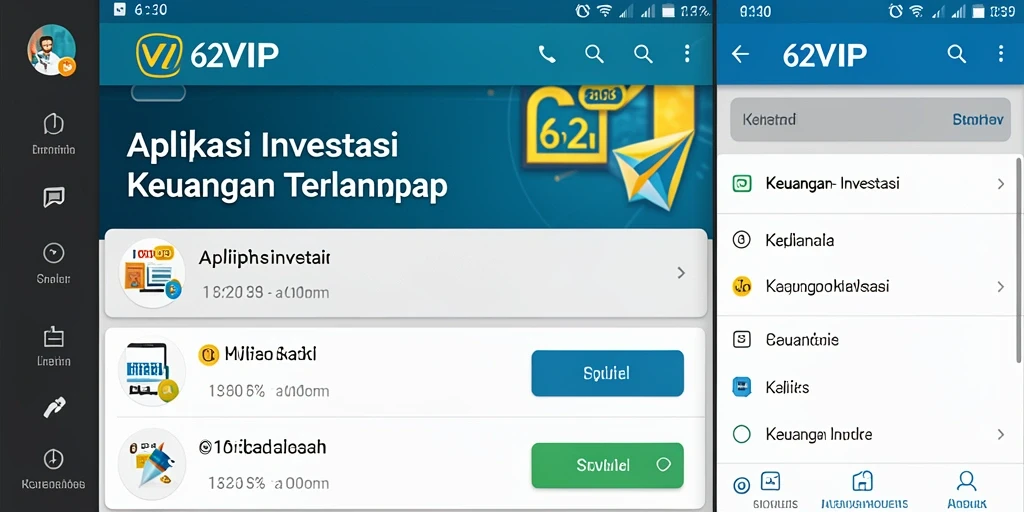 Tampilan antarmuka pengguna aplikasi Investasi 62VIP yang modern dan intuitif.