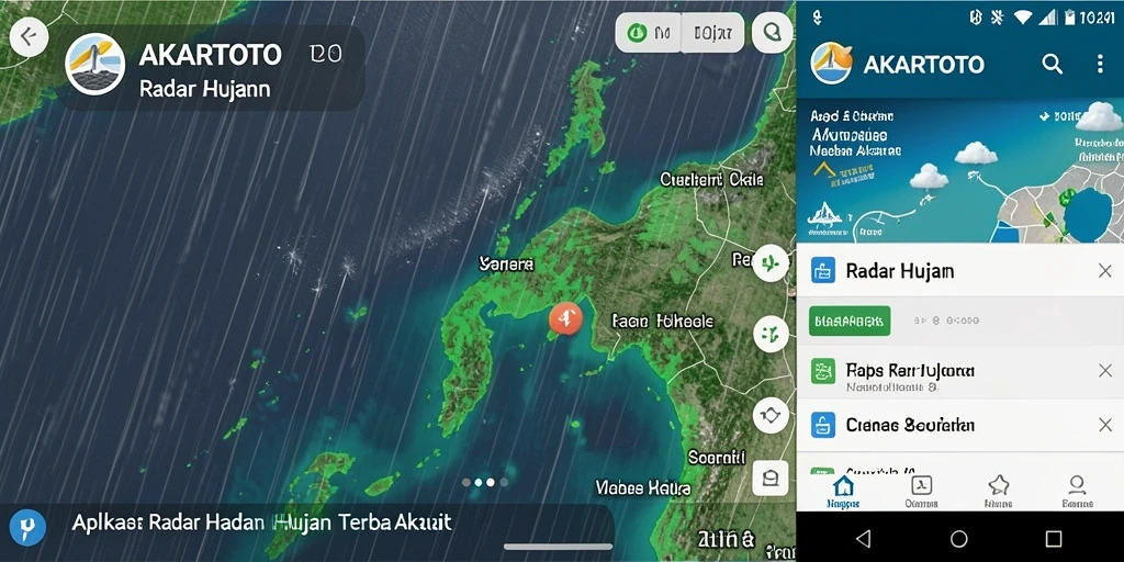 Tampilan antarmuka utama AKARTOTO menampilkan peta radar hujan yang interaktif.