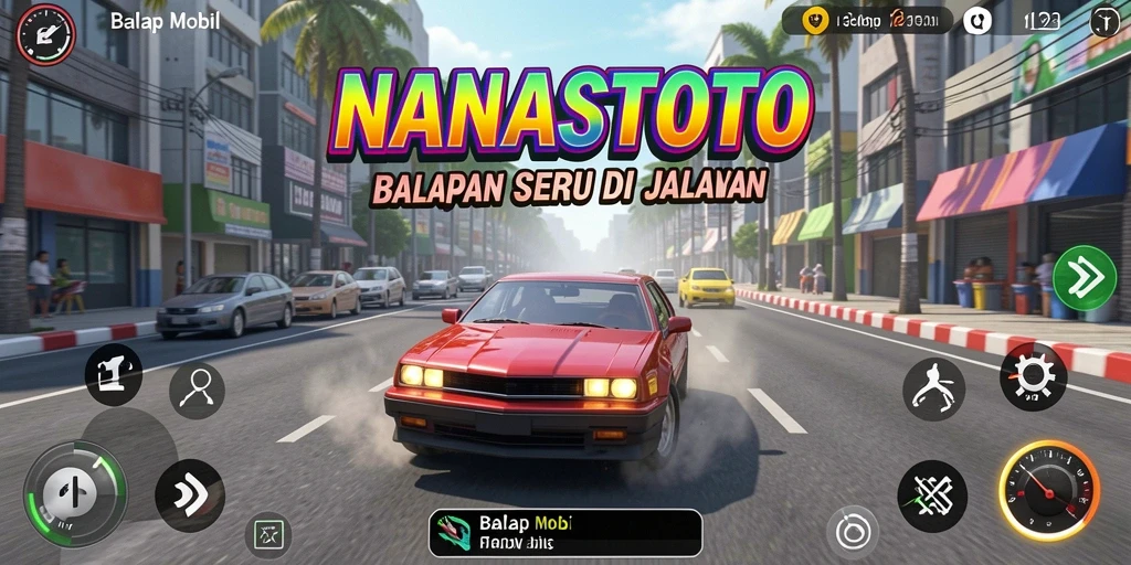Screenshot NANASTOTO menampilkan antarmuka balapan yang mengesankan dan mobil yang menakjubkan.