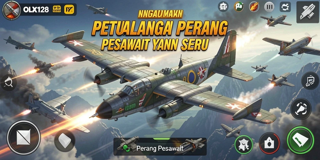 Antarmuka permainan OLX128 yang menarik dengan tampilan pesawat tempur.
