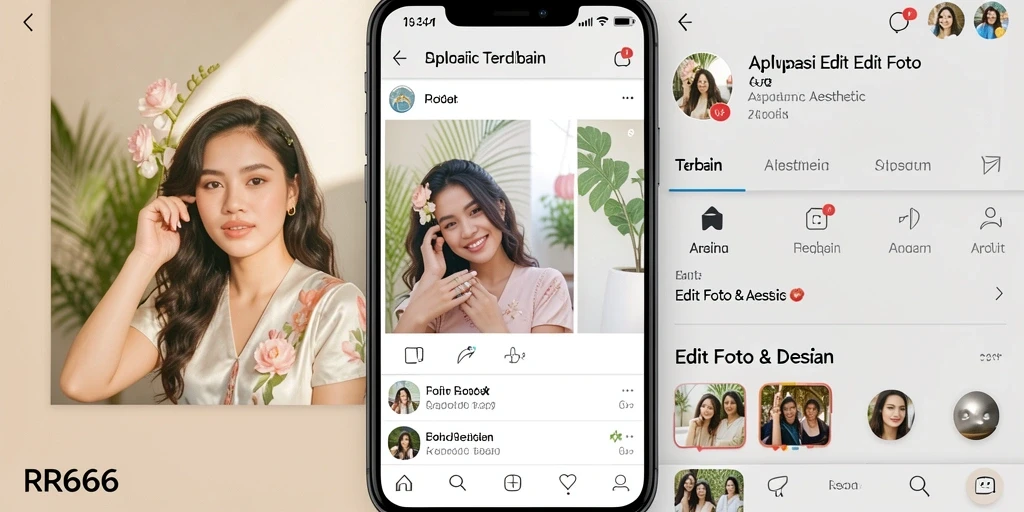 Screenshot antarmuka aplikasi RR666 yang menampilkan proses Edit Foto Aesthetic.